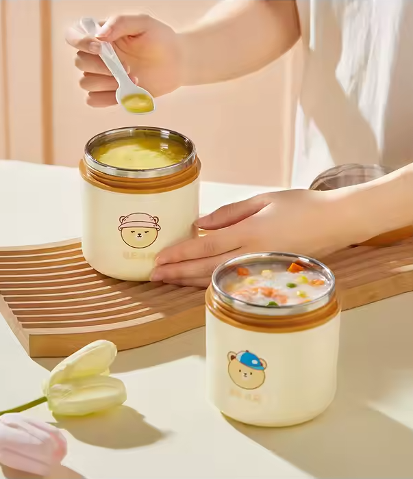 فلاکس غذا کودک طرح تدی همراه با قاشق | فلاسک غذا