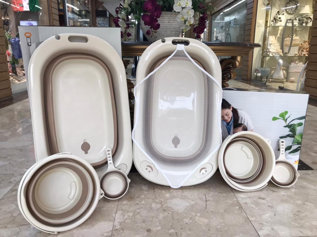 سرویس وان حمام 4 تکه آکاردئونی کودک Bee Home همراه با توری وان | وان تاشو 4 تکه ترک بی هوم