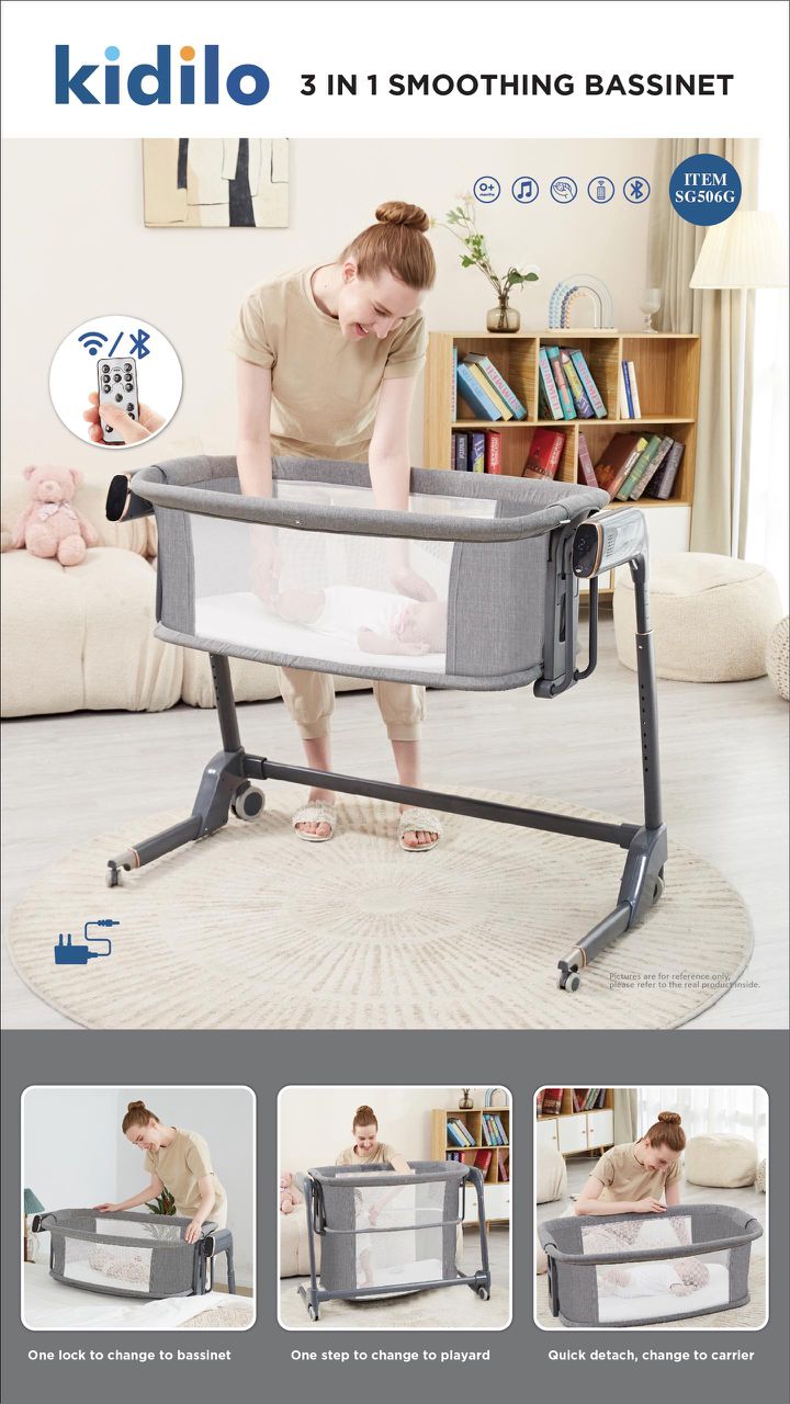تخت و گهواره کنار مادر 3 کاره کیدیلو Kidilo کد SG506G رنگ طوسی