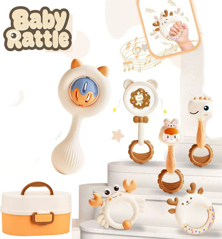 ست جغجغه و دندانگیر 6 تکه صندوقی دایناسور baby rattle