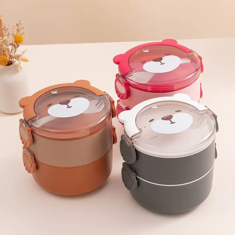فلاکس غذا کودک طرح خرس گوشدار همراه با قاشق | مجموعه فلاسک غذا ظرف تدی داخل استیل