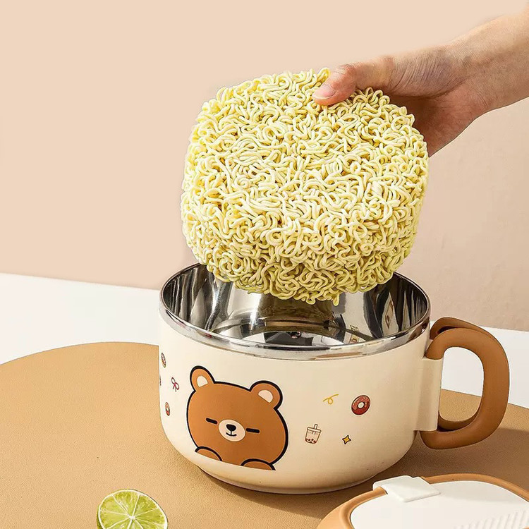 فلاکس غذا کودک طرح خرس دوناتی همراه با قاشق | فلاسک غذا ظرف کرم قهوه ای داخل استیل