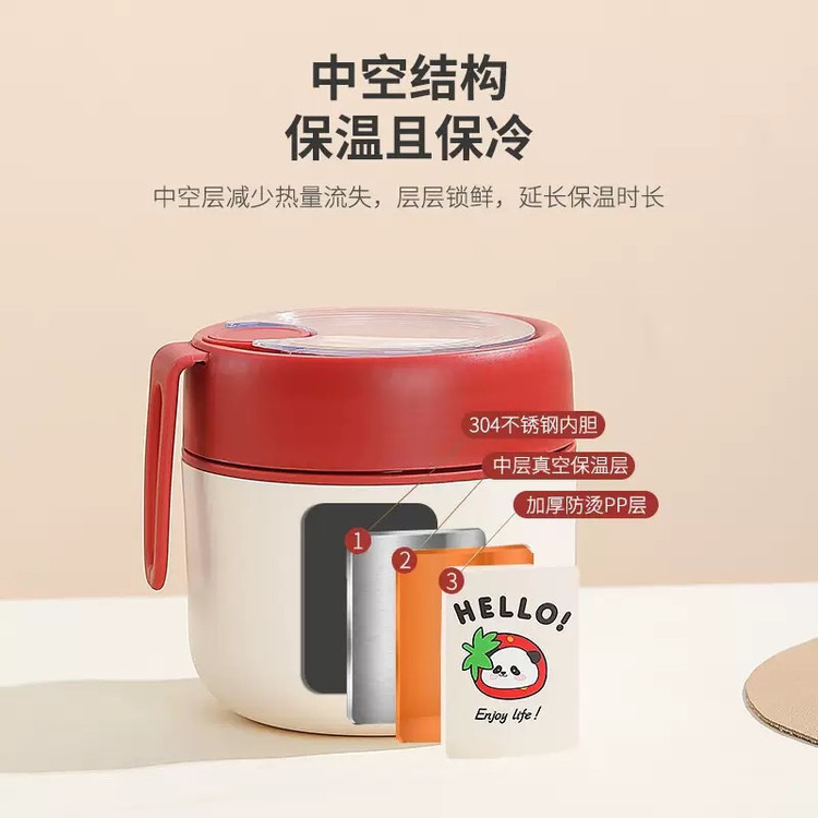 فلاکس غذا کودک طرح hello همراه با قاشق | فلاسک غذا ظرف توت فرنگی قرمز داخل استیل