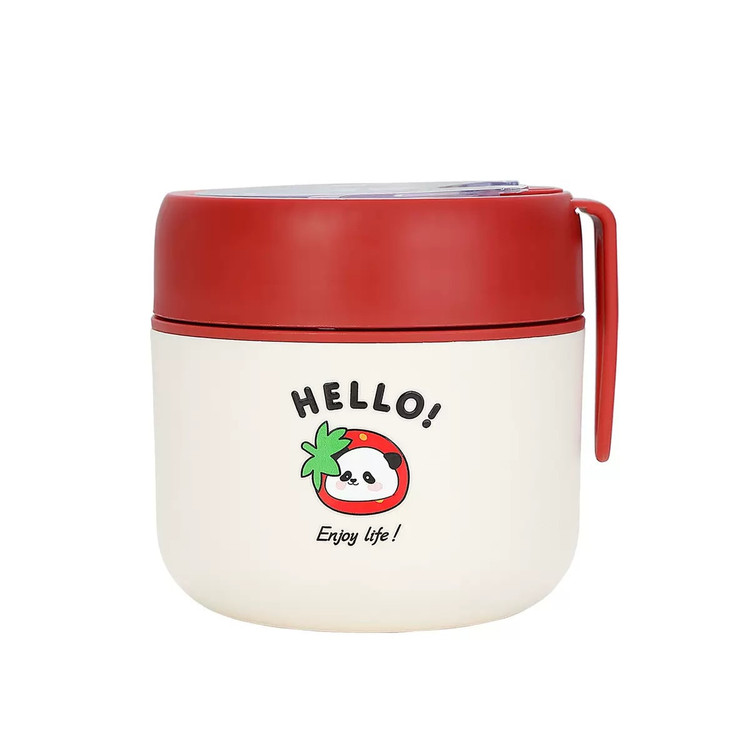 فلاکس غذا کودک طرح hello همراه با قاشق | فلاسک غذا ظرف توت فرنگی قرمز داخل استیل