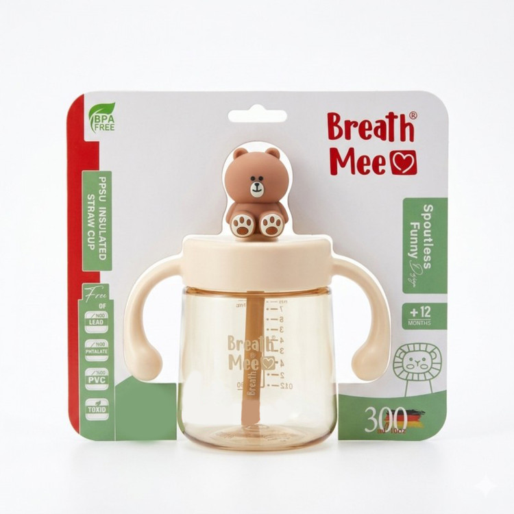 لیوان آبخوری نوزاد مدل نی دار خرسی 300 میل برث می Breath Mee