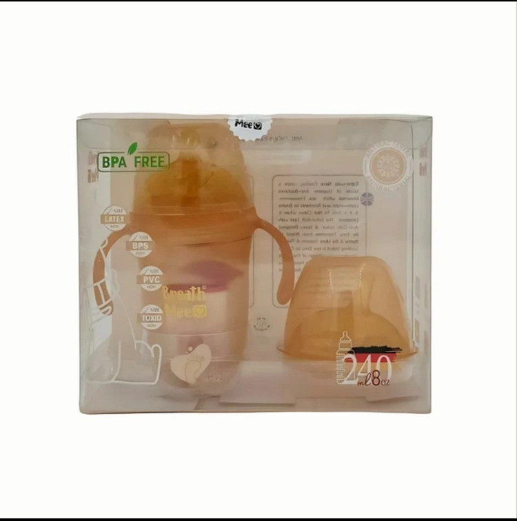 شیشه شیر و لیوان آبخوری سیلیکونی دسته دار 240 میل برث می Breath Mee