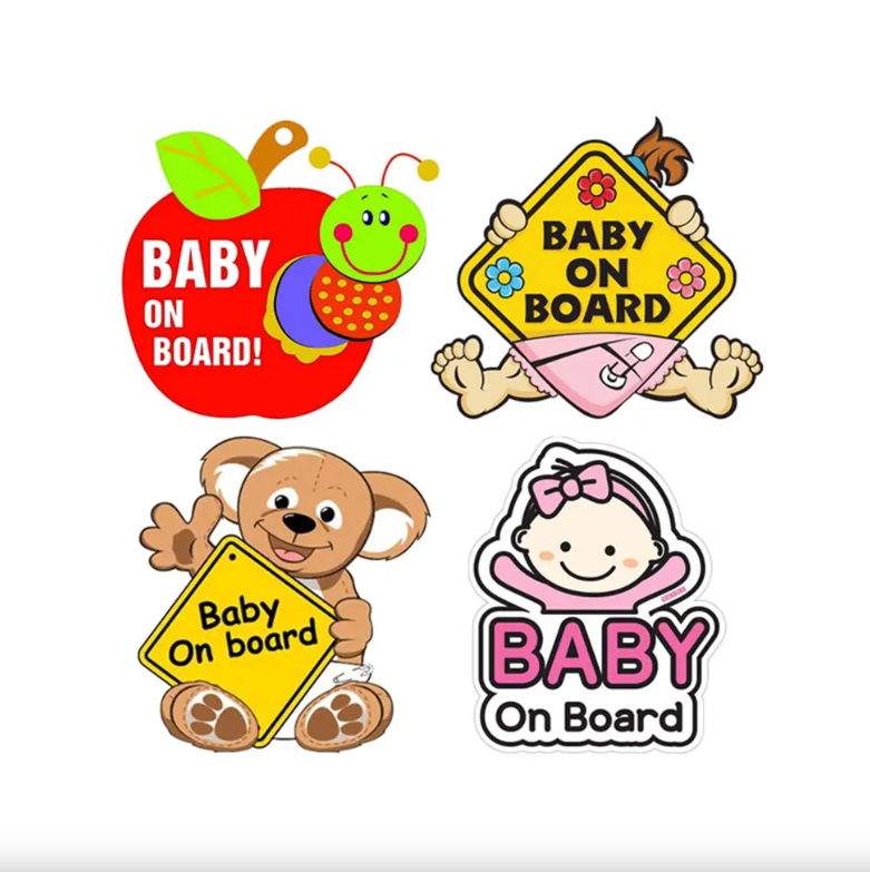 آویز هشدار کودک در ماشین مدل baby on board | تابلو استیکری خودرو