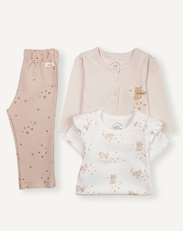 ست لباس نوزادی جعبه ای 3 تکه نیلی nili طرح نارسیس کد 3107