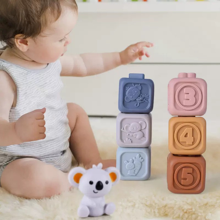 پوپت مربع حسی آموزشی سیلیکونی 6 عددی همراه عروسک کوآلا konig kids