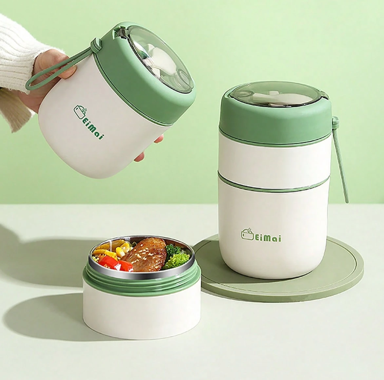 فلاکس غذا کودک طرح eimai همراه با قاشق کد 0720 | فلاسک غذا ظرف نوزاد داخل استیل