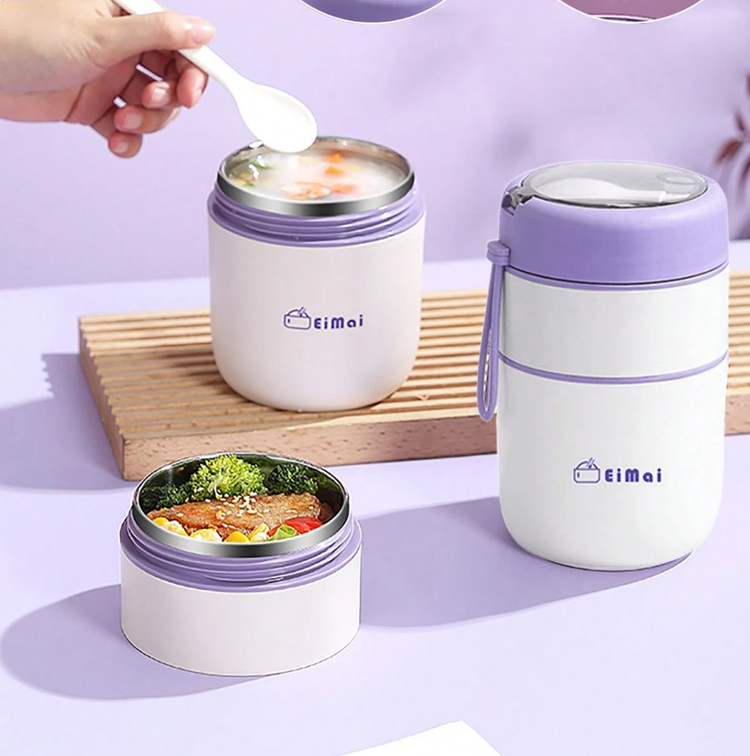 فلاکس غذا کودک طرح eimai همراه با قاشق کد 0720 | فلاسک غذا ظرف نوزاد داخل استیل