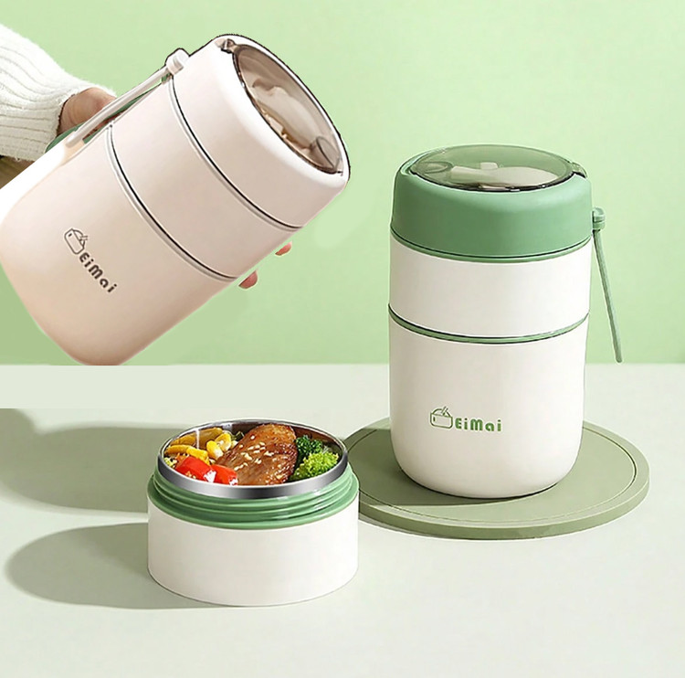 فلاکس غذا کودک طرح eimai همراه با قاشق کد 0720 | فلاسک غذا ظرف نوزاد داخل استیل