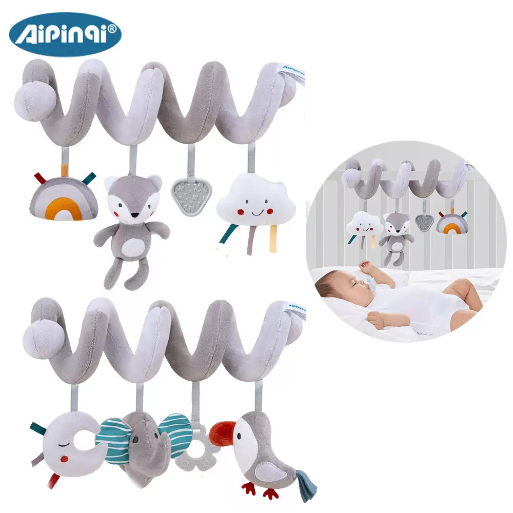 آویز مارپیچ تخت و کریر جغجغه ای aipinai طرح روباه و طوطی کد 2143