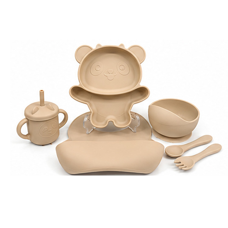 ست ظرف سیلیکونی چند تکه کودک bibs طرح حیوانات کرم همراه با جعبه