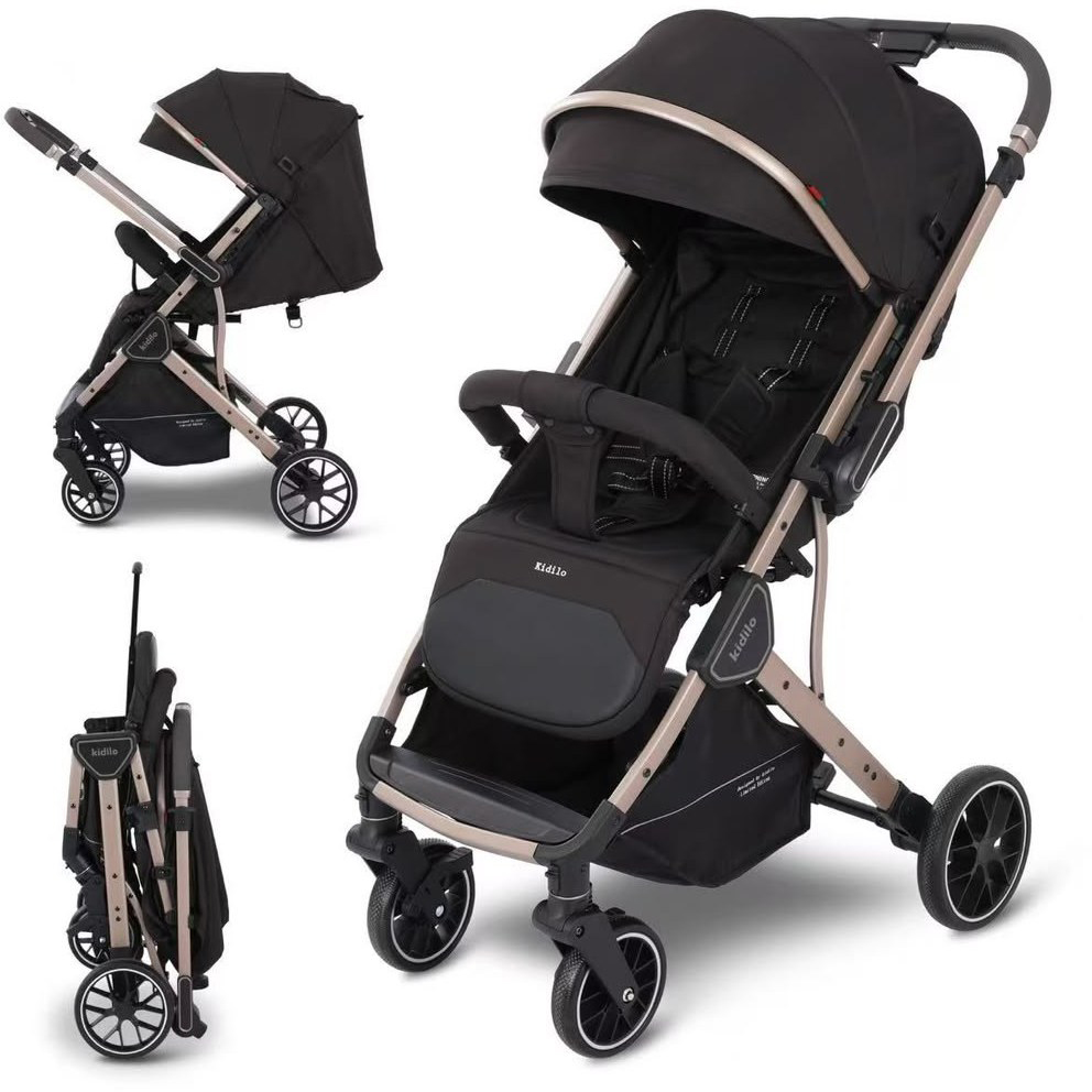 کالسکه مسافرتی دسته دو طرفه رو به مادر شو مدل k919n مشکی کیدیلو kidilo